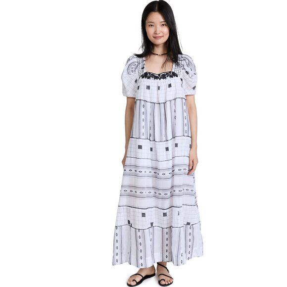 Free People Jamie Embroidered Maxi Black/White SM (Womens 4-6)